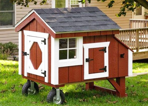 Red A-Frame chicken coop built by Adirondack Storage Barns