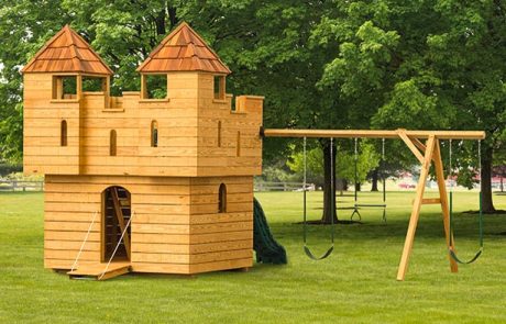 Charlotte Castle wooden playground built by Adirondack Storage Barns