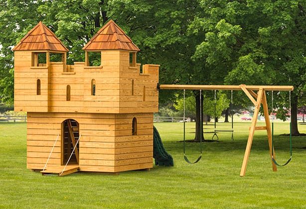 Charlotte Castle wooden playground built by Adirondack Storage Barns