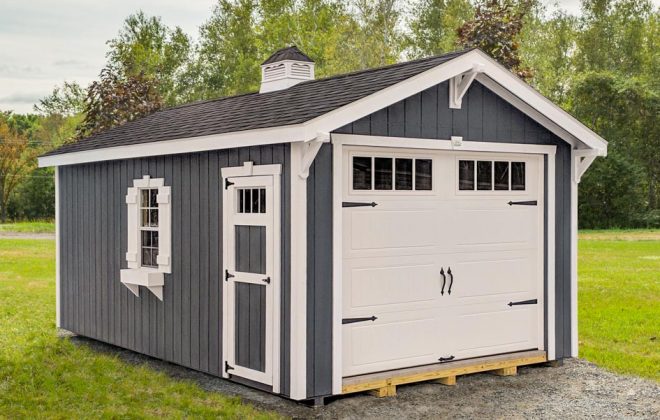 Dark Gray Elite Carriage Shed built by Adirondack Storage Barns