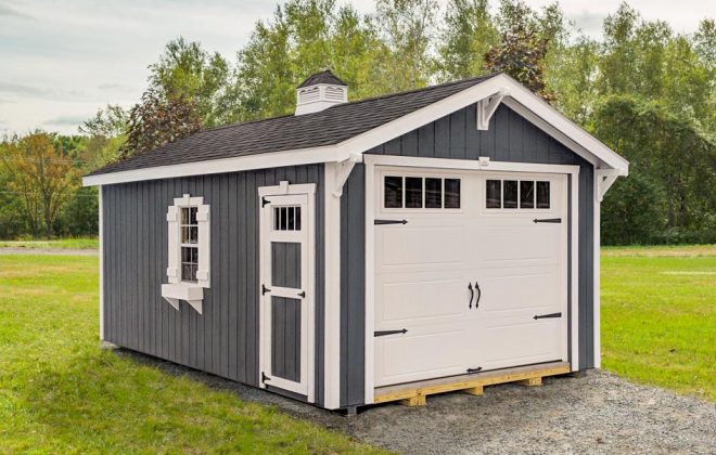 Dark Gray Elite Carriage Shed built by Adirondack Storage Barns