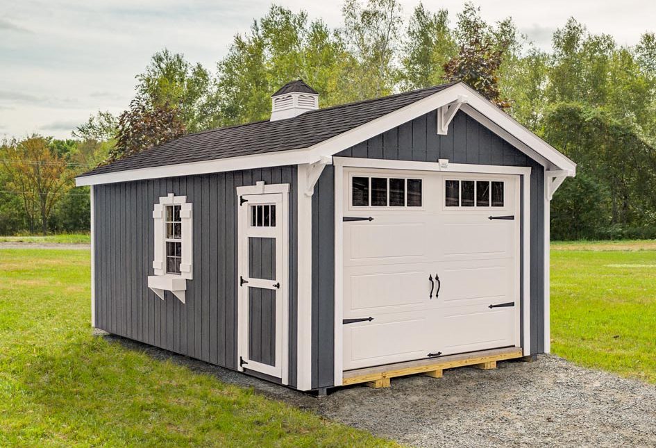 Dark Gray Elite Carriage Shed built by Adirondack Storage Barns