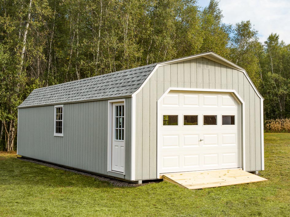 Light Grey High Barn Carriage Shed built by Adirondack Storage Barns