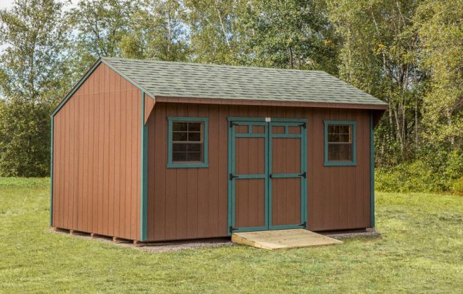 Dark Brown Quaker Shed built by Adirondack Storage Barns