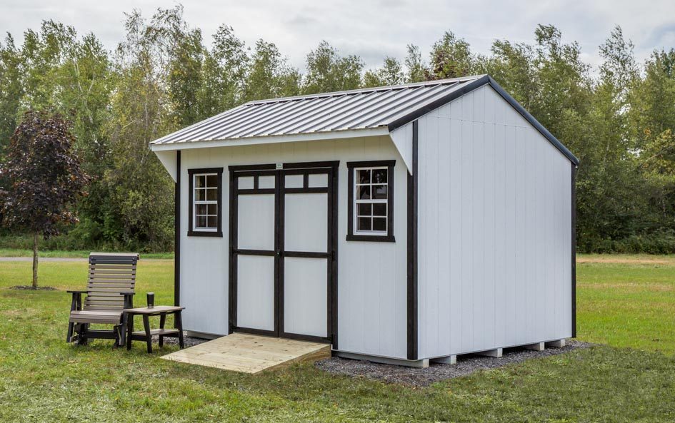 White Quaker Shed built by Adirondack Storage Barns