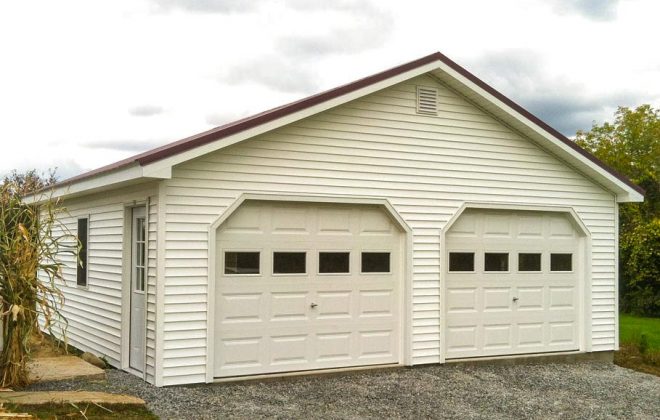Navajo White 5/12 Standard Garage built by Adirondack Storage Barns