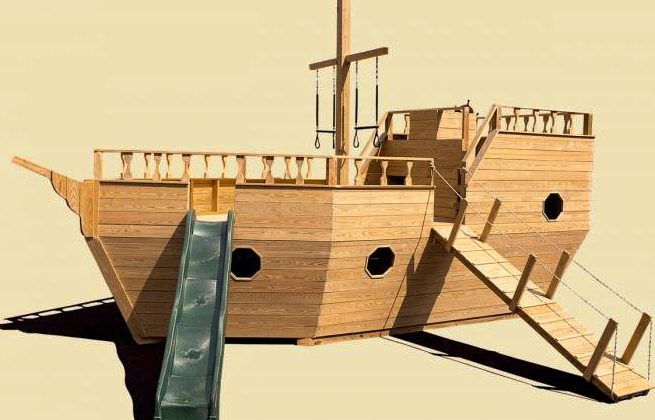 Large wooden Boat Playground built by Adirondack Storage Barns
