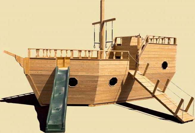 Large wooden Boat Playground built by Adirondack Storage Barns