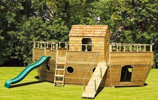 Medium wooden Ark Playground built by Adirondack Storage Barns