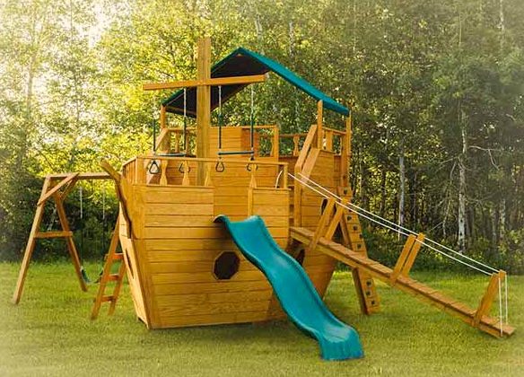 Medium wooden Boat Playground built by Adirondack Storage Barns