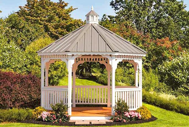 Octagon vinyl gazebo built by Adirondack Storage Barns