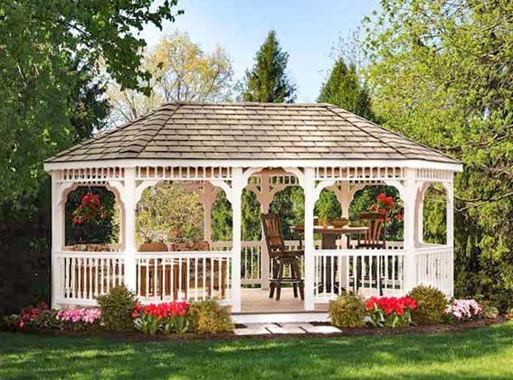 Oval vinyl gazebo built by Adirondack Storage Barns