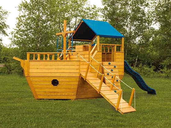 Small wooden Boat Playground built by Adirondack Storage Barns