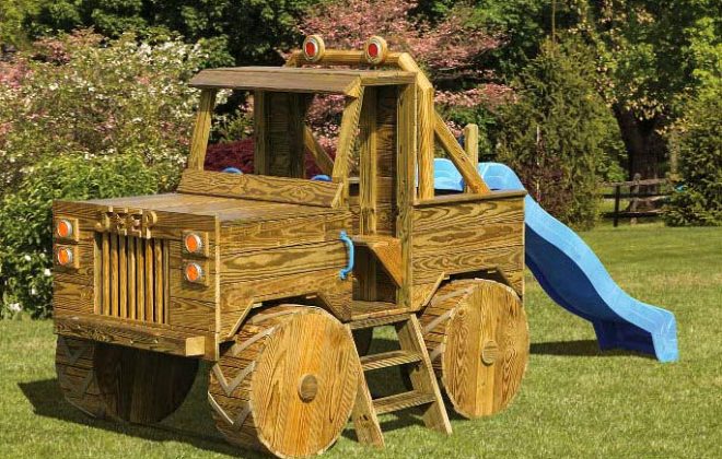 Wooden Jeep Playground by Adirondack Storage barns