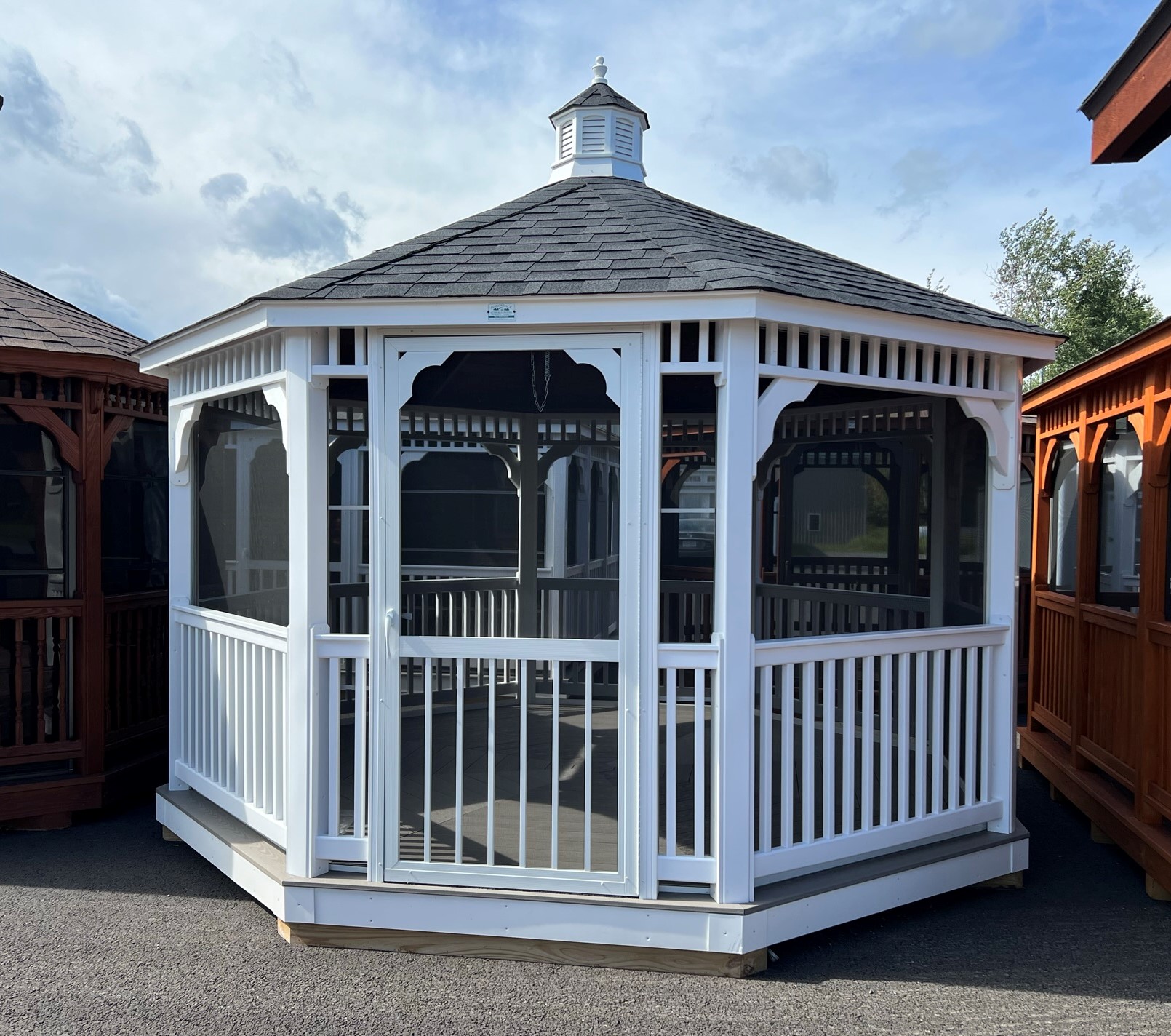 14' Vinyl Octagon Gazebo Adirondack Storage Barns