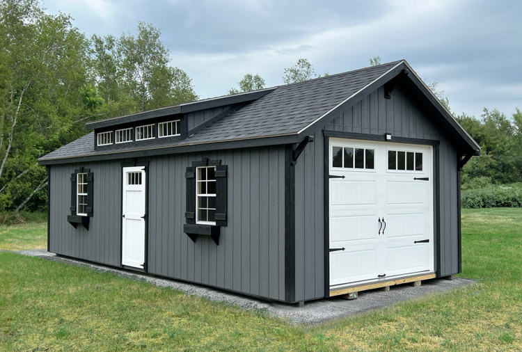 Gray Elite Dormer Carriage Shed