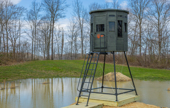 360 hunting blinds 360 outfitter model on island in pond