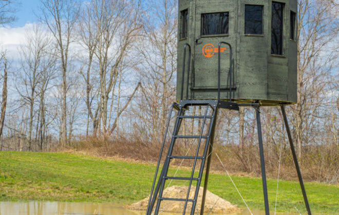 360 hunting blinds 360 outfitter model on island in pond
