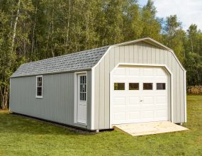 Light Grey High Barn Carriage Shed built by Adirondack Storage Barns